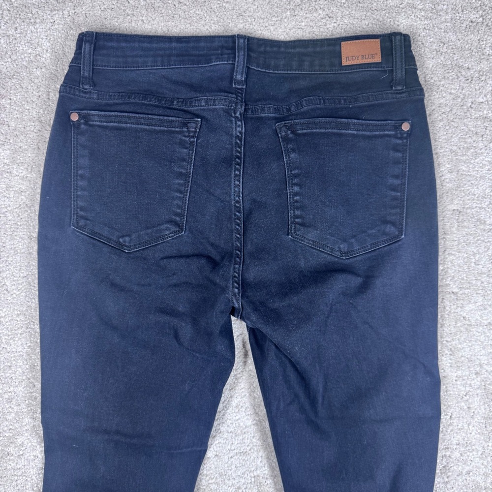 Judy Blue Black Distressed Skinny Jeans Leopard Patch Raw Hem JB82168BK 11/30 - Picture 7 of 12
